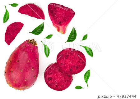 red prickly pear or opuntia isolated on a white background with copy space for your text. Top view red prickly pear or opuntia isolated on a white background with copy space for your text. Top view 47937444