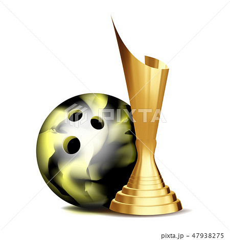 Bowling Game Award Vector. Bowling Ball, Golden Cup. Modern Tournament. Design Element For Sport 47938275