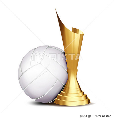 Volleyball Game Award Vector. Volleyball Ball, Golden Cup. Modern Tournament. Design Element For 47938302
