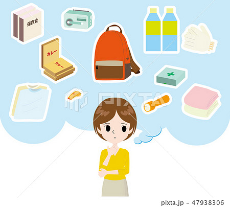 揃える防災グッズを考える女性 47938306