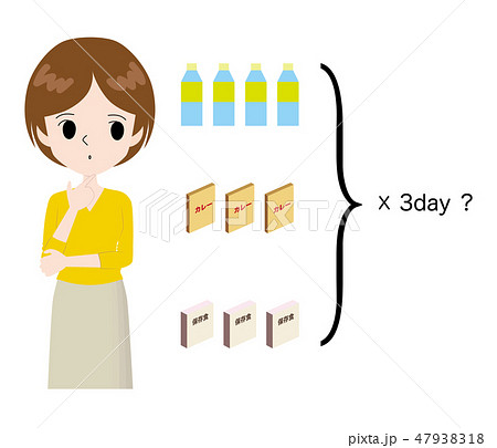 保存食の個数に悩む女性 保存食の個数に悩む女性 47938318