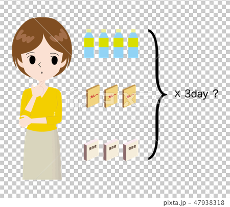 保存食の個数に悩む女性 保存食の個数に悩む女性 47938318