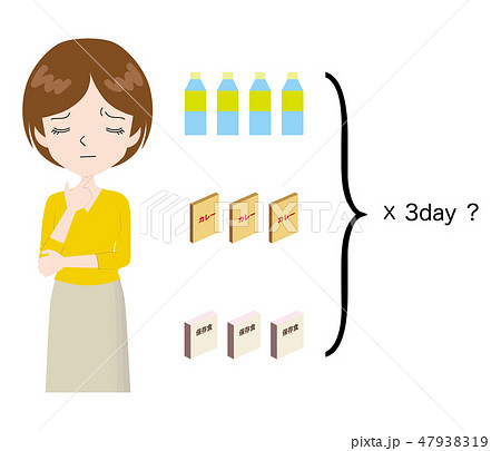 保存食の個数に悩む女性 保存食の個数に悩む女性 47938319