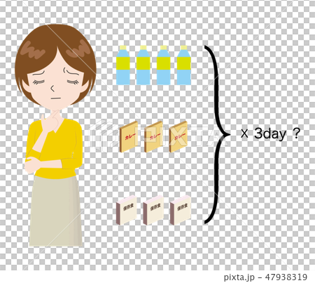 保存食の個数に悩む女性 保存食の個数に悩む女性 47938319