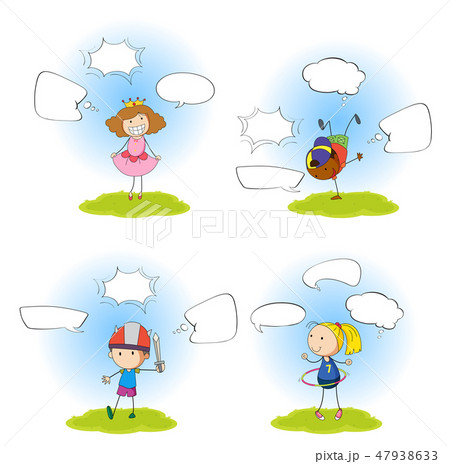 Set Of Girl With Speech Bubbleのイラスト素材
