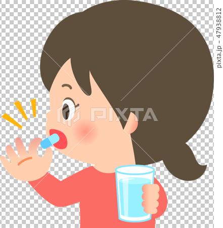 カプセルを飲む若い女性 47938812