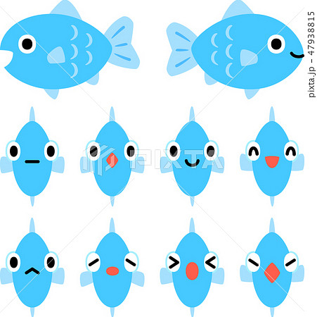 魚の表情のイラストセット 正面のイラスト素材
