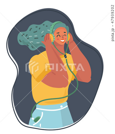 Young pretty woman in headphones listening music. Young pretty woman in headphones listening music. 47939202