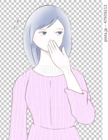 あわてて口元を隠す若い女性 失言 焦り 口臭 あわてて口元を隠す若い女性 失言 焦り 口臭 47939213