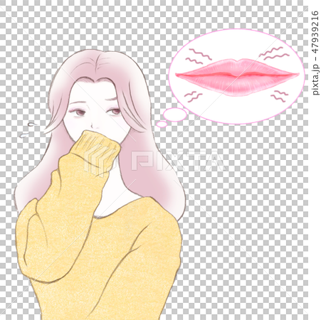 ひどい縦ジワが入った唇に困っている女性のイラスト素材