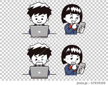 Middle and high school girls using laptops and smartphones 47939309