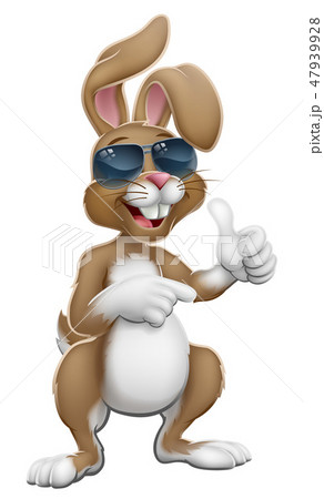 Easter Bunny Cool Rabbit Thumbs Up And Pointingのイラスト素材