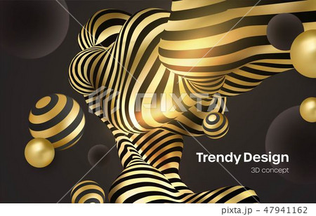Abstract background with 3d dynamic shapes. Black bubbles. Modern cover concept. Decoration element 47941162