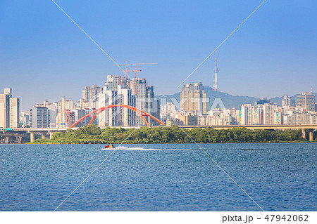 Seoul city and Han river, South Korea. 47942062