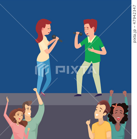 Man and Woman Singing Song on Stage, Flat Vector 47942347