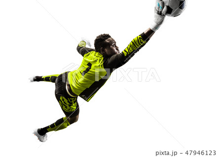 One soccer player goalkeeper man catching ball 47946123