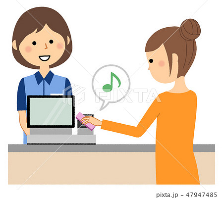 女性店員 レジ キャッシュレス決済のイラスト素材