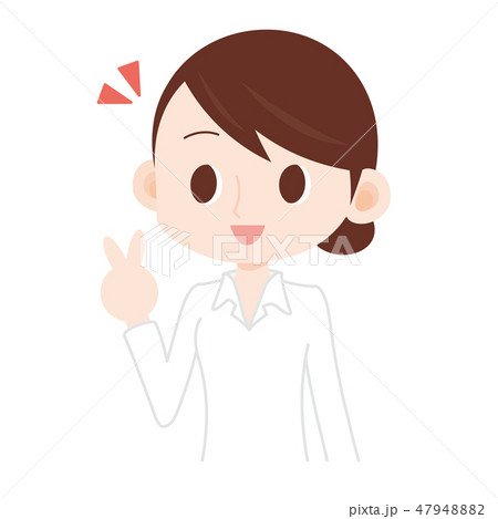 女性上半身　白いシャツ　ピースサイン 47948882