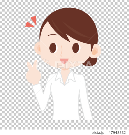 女性上半身　白いシャツ　ピースサイン 47948882