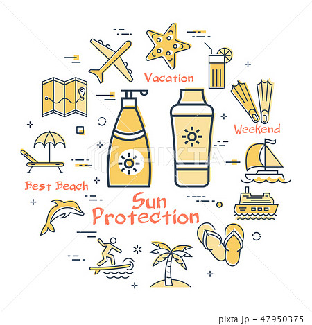 Colorful icons in summer - sun protective cream Colorful icons in summer - sun protective cream 47950375
