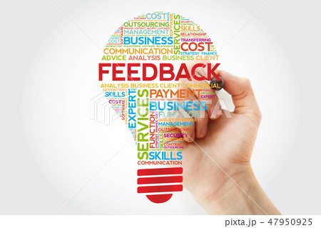 Feedback bulb word cloud with marker Feedback bulb word cloud with marker 47950925
