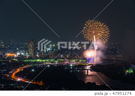 葛飾納涼花火大会の俯瞰 2018年7月撮影 47951274