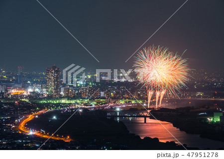 葛飾納涼花火大会の俯瞰 2018年7月撮影 47951278