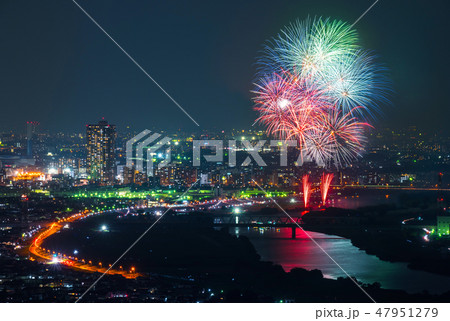 葛飾納涼花火大会の俯瞰 2018年7月撮影 47951279