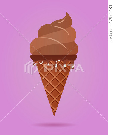 Chocolate ice cream in waffle cone, dairy product. Ice cream scoop image in flat style. Vector 47951431
