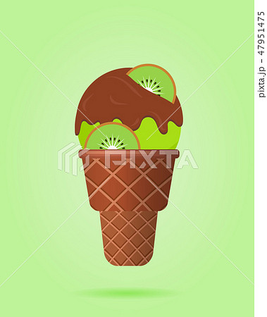 Kiwi ice cream in waffle cup, dairy product. Ice cream scoop image in flat style. Vector Kiwi ice cream in waffle cup, dairy product. Ice cream scoop image in flat style. Vector 47951475