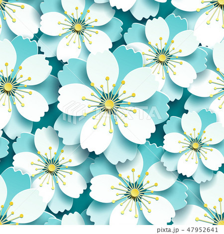 Seamless pattern with blue, white cherry blossom Seamless pattern with blue, white cherry blossom 47952641