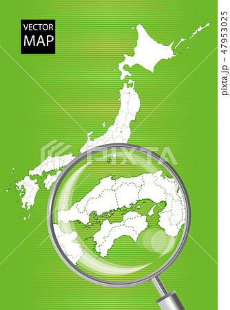 日本地図（緑）：虫眼鏡で拡大された北海道の地図｜日本列島　ベクターデータ