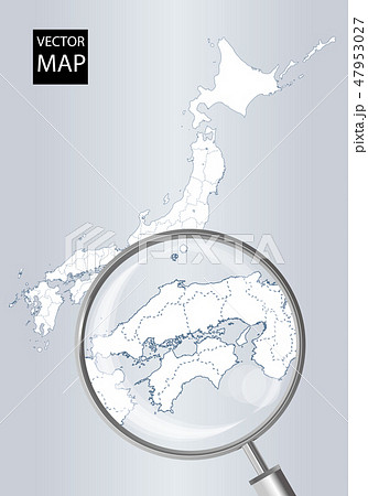 日本地図（グレー）：虫眼鏡で拡大された北海道の地図｜日本列島　ベクターデータ