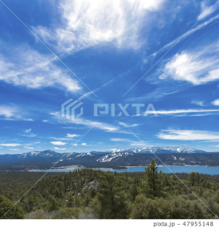 Picturesque view of sea, mountain, and sky 47955148