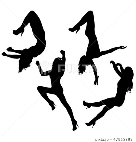Set Silhouette Woman Doing Some Acrobatic のイラスト素材