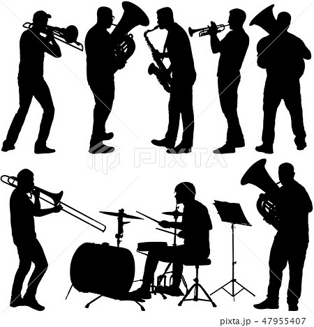 Set Silhouette Of Musician Playing The Tromboneのイラスト素材