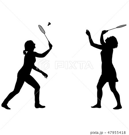 Black Set Silhouette Of Female Badminton Playerのイラスト素材