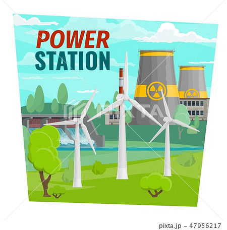 Power plant and windmills, dam 47956217