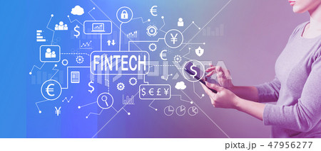 Fintech theme with woman using a tablet Fintech theme with woman using a tablet 47956277