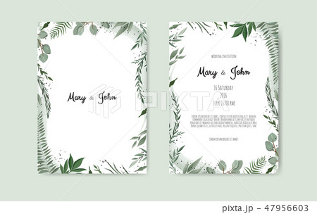 Botanical wedding invitation card template design, white and pink flowers on white background. 47956603