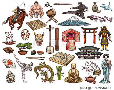 Japanese culture, religion vector symbols 47956811