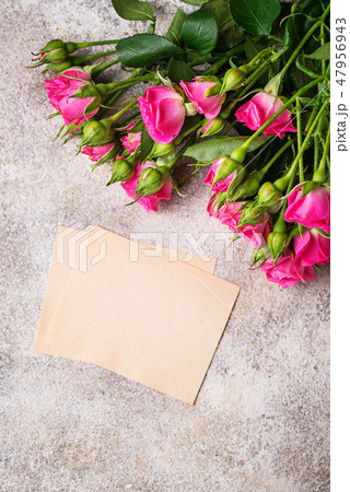 Pink roses  and greeting card 47956943