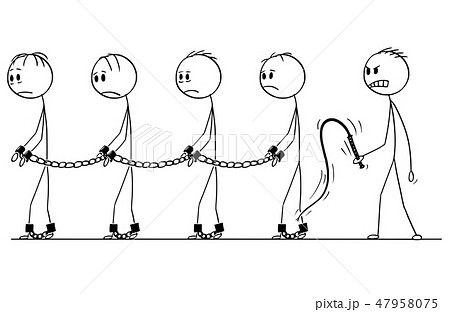 Cartoon Of Line Of Slaves Walking In Chains And のイラスト素材