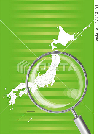 日本地図 緑 虫眼鏡で拡大された関東 東北地方の地図 日本列島 ベクターデータのイラスト素材