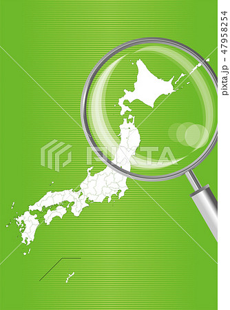 日本地図 緑 虫眼鏡で拡大された北海道 東北地方の地図 日本列島 ベクターデータのイラスト素材