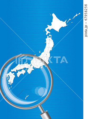 日本地図(青):虫眼鏡で拡大された西日本・関西・四国・九州の地図|日本列島 ベクターデータ 日本地図(青):虫眼鏡で拡大された西日本・関西・四国・九州の地図|日本列島 ベクターデータ 47958256