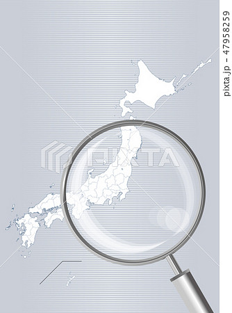 日本地図 グレー 虫眼鏡で拡大された関東 東北地方の地図 日本
