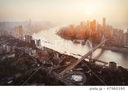 Chongqing Urban buildings aerial sunset Chongqing Urban buildings aerial sunset 47960390
