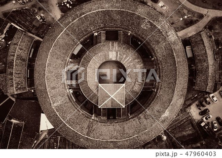 Fujian Tulou aerial closeup view 47960403