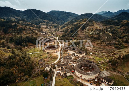 Fujian Tulou aerial view Fujian Tulou aerial view 47960433